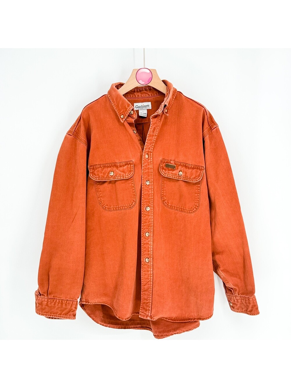 Vintage Carhartt Orange Rugged Long Sleeve Workwear Mens L